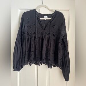 MISA Los Angeles | Eyelet/Embroidered Peasant Top | Black